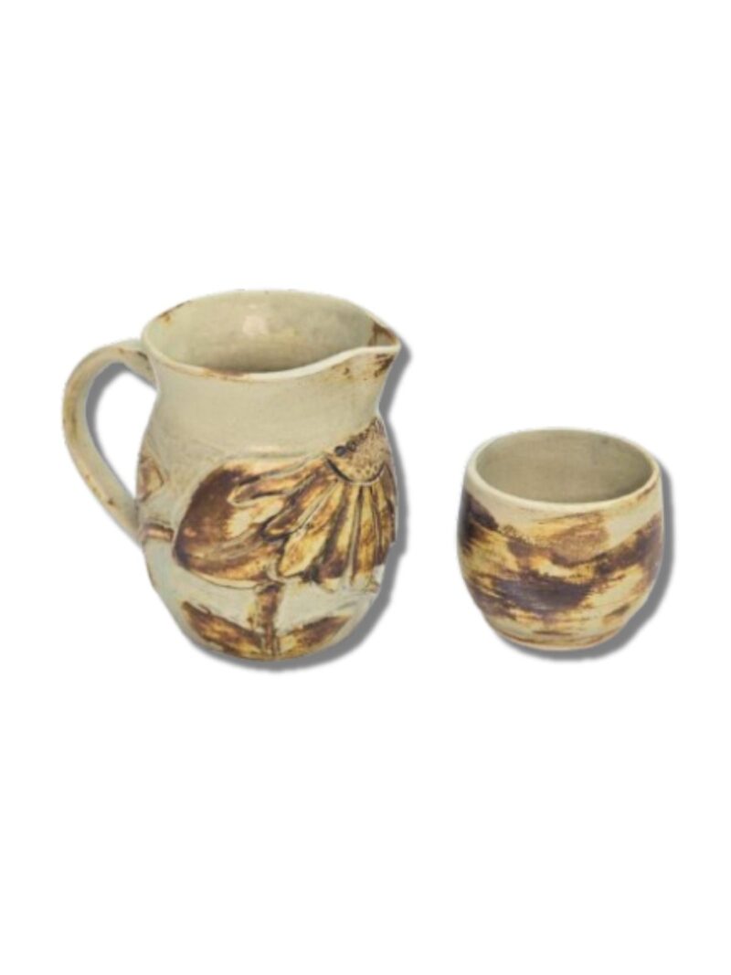 Rustic hand Carved Carafe & Cup
