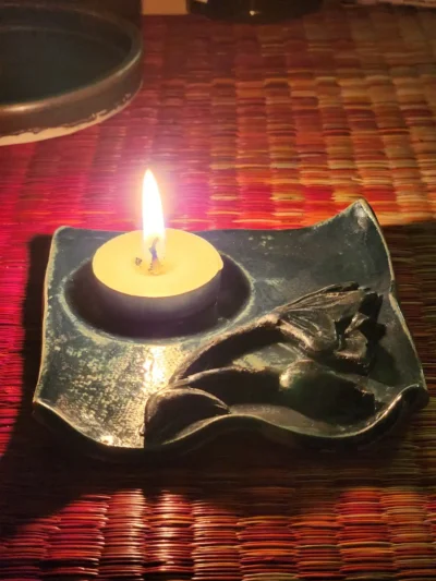 Floral Glow – Ceramic Tealight Holder with Candle