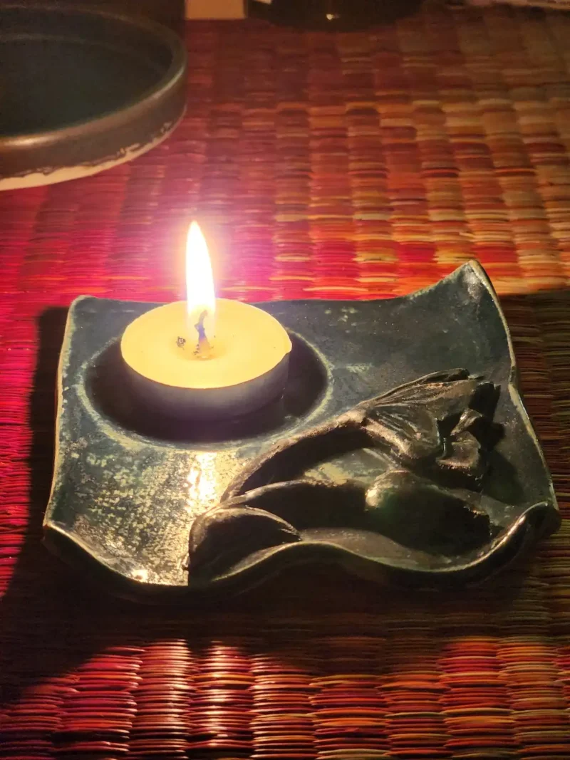 Floral Glow – Ceramic Tealight Holder with Candle