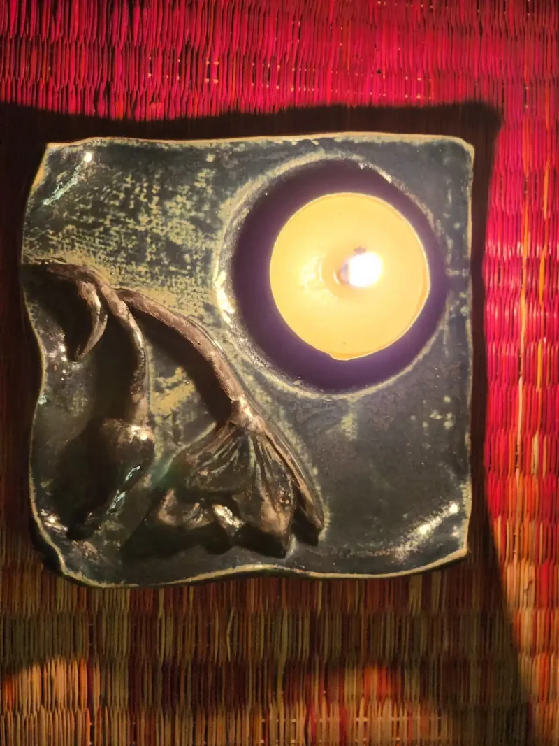 Floral Glow – Ceramic Tealight Holder with Candle - Image 2